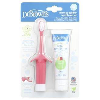 Dr. Brown's Infant to Toddler Toothbrush Set, 0-3 Years, Pink, Apple Pear, 2 Piece Set