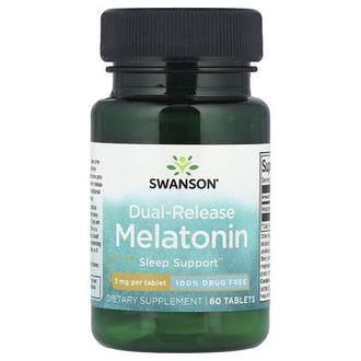 Swanson Vitamins Melatonin, Dual-Release, 3 mg, 60 Tablets