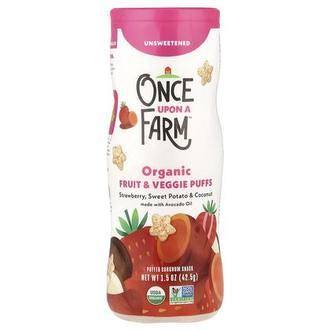 Once Upon A Farm Organic Fruit & Veggie Puffs, Crawler, Strawberry, Sweet Potato & Coconut, Unsweetened, 1.5 oz (42.5 g)