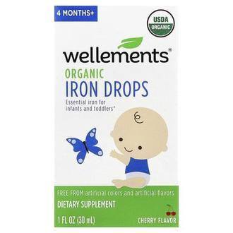 Wellements Organic Iron Drops, 4 Months+, Cherry, 1 fl oz (30 ml)