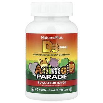 NaturesPlus Animal Parade®, Vitamin D3, Black Cherry, 12.5 mcg (500 IU), 90 Animal-Shaped Tablets