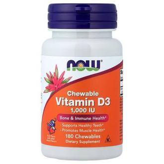 NOW Foods Chewable Vitamin D-3, Fruit, 25 mcg (1,000 IU), 180 Chewables