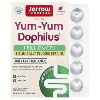 Jarrow Formulas Vegan Yum-Yum Dophilus®, Raspberry, 120 Chewable Tablets
