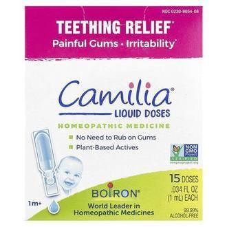 Boiron Camilia®, Liquid Doses, Teething Relief, 1 Months +, 15 Doses, .034 fl oz (1 ml) Each
