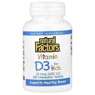 Natural Factors Vitamin D3 for Kids, Strawberry, 10 mcg (400 IU), 100 Chewable Tablets