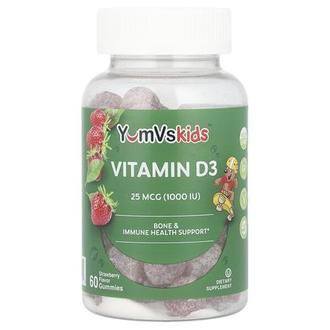 YumVs Vitamin D3 Gummies, Strawberry, 25 mcg (1,000 IU), 60 Gummies