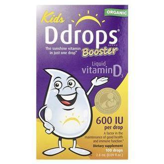 Ddrops Kids, Booster, Organic Liquid Vitamin D3, 15 mcg (600 IU), 0.09 fl oz (2.8 ml)