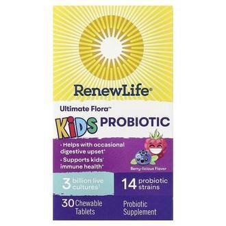 Renew Life Kids, Ultimate Flora™ Probiotic, Berry-licious, 3 Billion Live Cultures, 30 Chewable Tablets