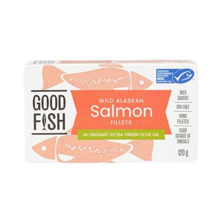 Good Fish Alaskan Salmon in Extra Virgin Olive Oil 125gm can