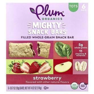 Plum Organics Mighty Snack Bars®, Tots, Strawberry, 6 Bars, 0.67 oz (19 g) Each