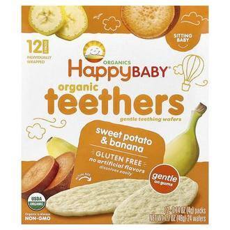 Happy Family Organics Happy Baby®, Organic Teethers, Gentle Teething Wafers, Sweet Potato & Banana, 12 Packs, 0.14 oz (4 g) Each