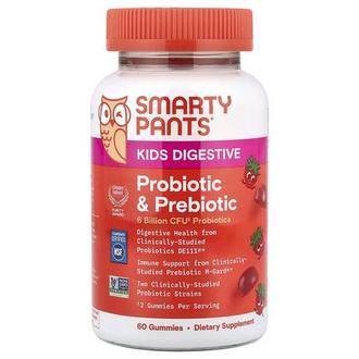 SmartyPants Kids Digestive, Prebiotic & Probiotic Gummies, Strawberry, 60 Gummies