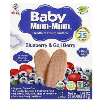 Hot Kid Baby Mum-Mum®, Gentle Teething Wafers, Blueberry & Goji Berry, 12 Packs, 2 Wafers Each