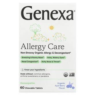 Genexa Allergy Care, Non-Drowsy Organic Allergy & Decongestant, Organic Acai Berry , 60 Chewable Tablets
