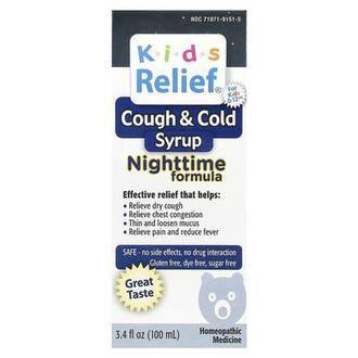 Homeolab USA Kids Relief, Cough & Cold Syrup, Nighttime Formula, For Kids 0-12 Yrs, 3.4 fl oz (100 ml)
