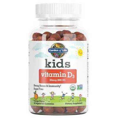 Garden of Life Vitamina D3 Kids, gomitas orgánicas sabor naranja, sin azúcar