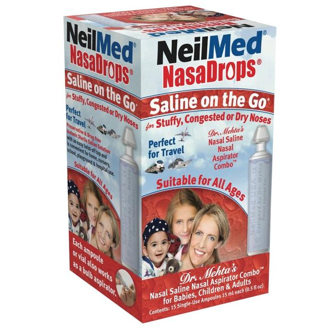 NeilMed NasaDrops Saline on the Go, Dr. Mehta's Nasal Saline-Aspirator Combo, solución salina en ampollas