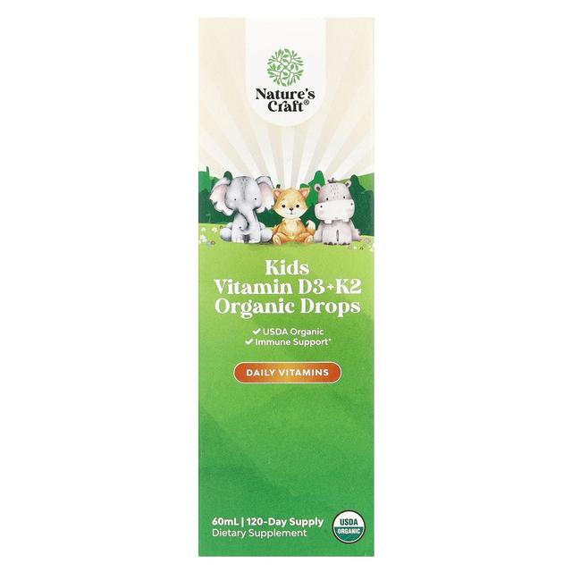 Nature's Craft Gotas Orgánicas de Vitamina D3 + K2 para Niños, sin sabor