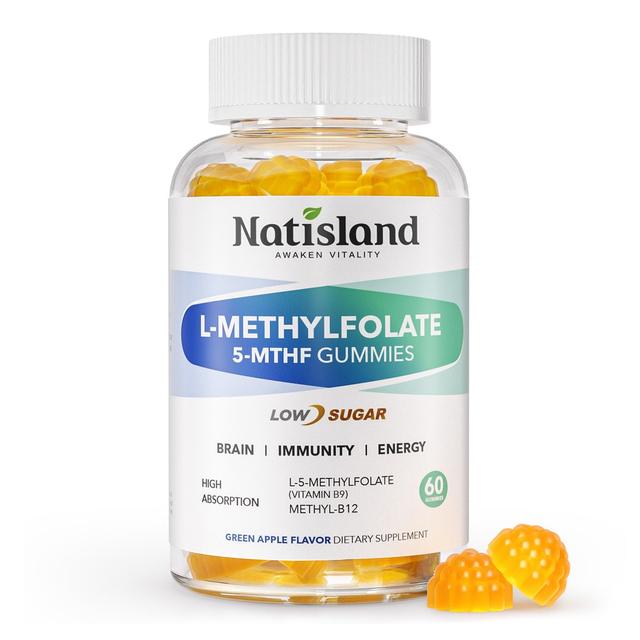 Natisland Gomitas de L-Metilfolato (5-MTHF) con B12, sabor manzana verde