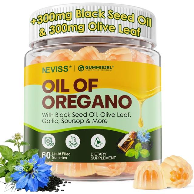 Neviss Aceite de Orégano con Aceite de Semilla Negra y Hoja de Olivo - gomitas rellenas (GummieJel)