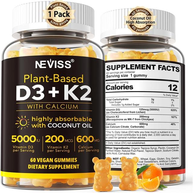 Neviss D3 + K2 de origen vegetal con calcio - gomitas veganas sabor naranja