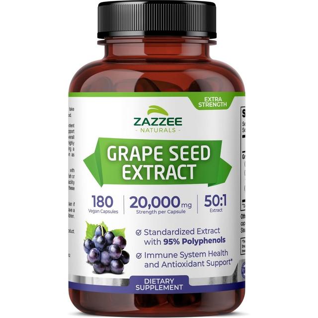 Zazzee Naturals Zazzee Extracto de Semilla de Uva 50:1 de alta concentración, 20 000 mg - cápsulas veganas